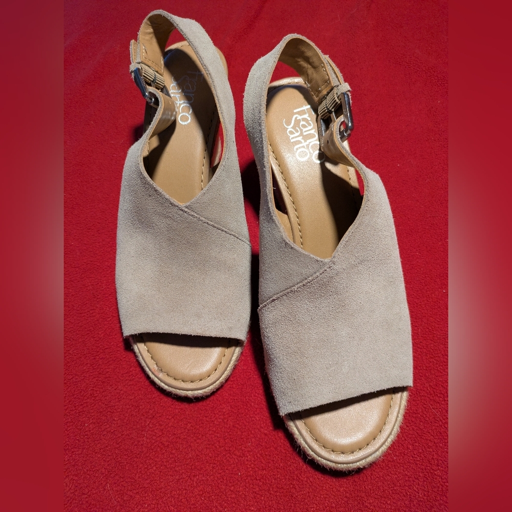 Franco Sarto  Shoes Adjustable Leather Uper Sandals With Cork Wedge Size 7.5 M
